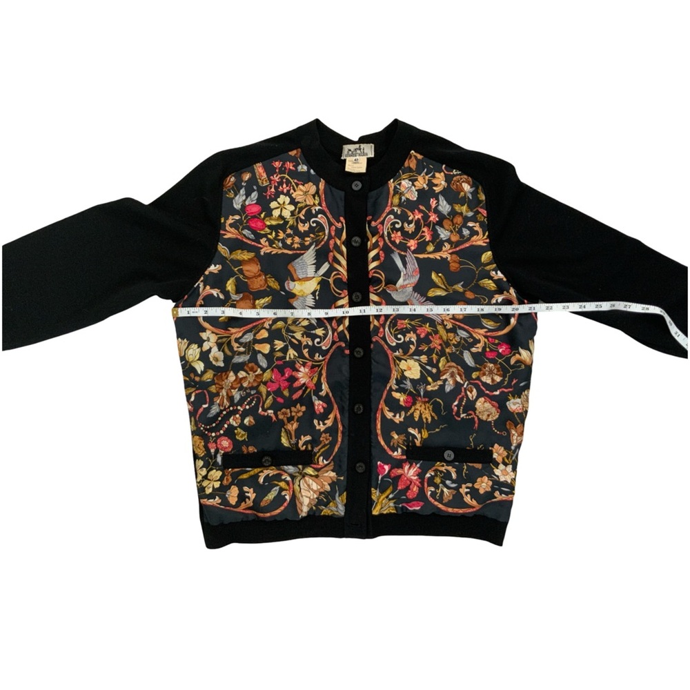 Vintage Hermès Paris wool/silk scarf-panel cardigan - Picture 3 of 12